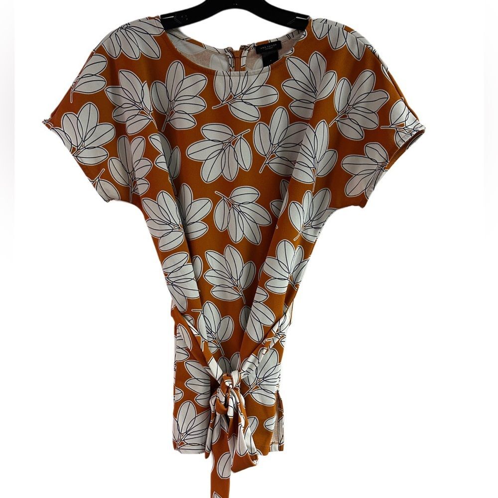 Ann Taylor Orange White Floral Belted Top Size S